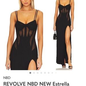 REVOLVE NBD NEW Estrella Sheer Formal Bustier Black Bodycon Maxi Dress Size L